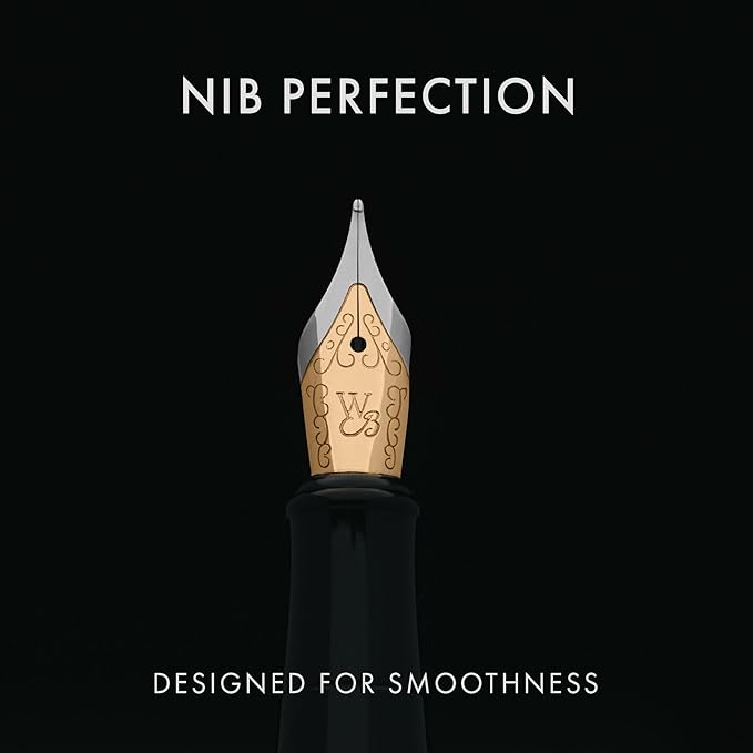 Wordsworth & Black Fountain Pen Set, 18K Gilded Medium Nib, Includes 24 Pack Ink Cartridges, Ink Refill Converter & Gift Pouch, Gold Finish, Calligraphy, [Crimson Red], Perfect for Men & Women