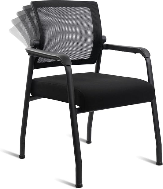 Desk Chair No Wheels with Adjustable Mesh Backrest, Arm Chair with Ergonomic Lumbar Support and Thickened Seats Cushion, Waiting Room Chairs for Office School Church Guest Reception