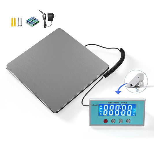 Shipping Scale 440lb with High Accuracy, Heavy Duty Stainless Steel Postal Scale with Hold/Tare, Digital Shipping Scale for Packages/Luggage/Post Office/Home, Battery & AC/DC Adapter
