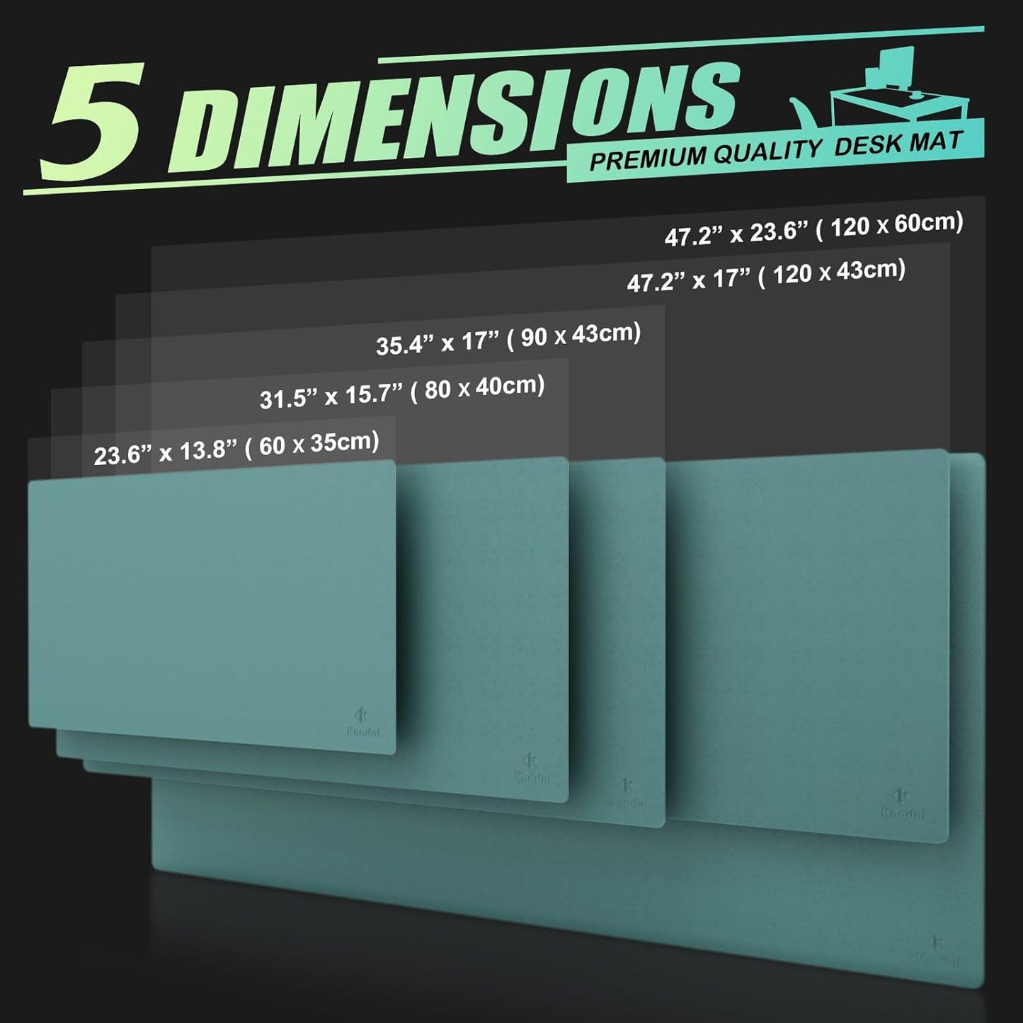 K KNODEL Large Office Leather Desk Mat, Mouse and Keyboard Pad, Computer and Laptop Mat, Desktop Protector and Cover, Writing Pad and Blotter (47.2"x17", Green)