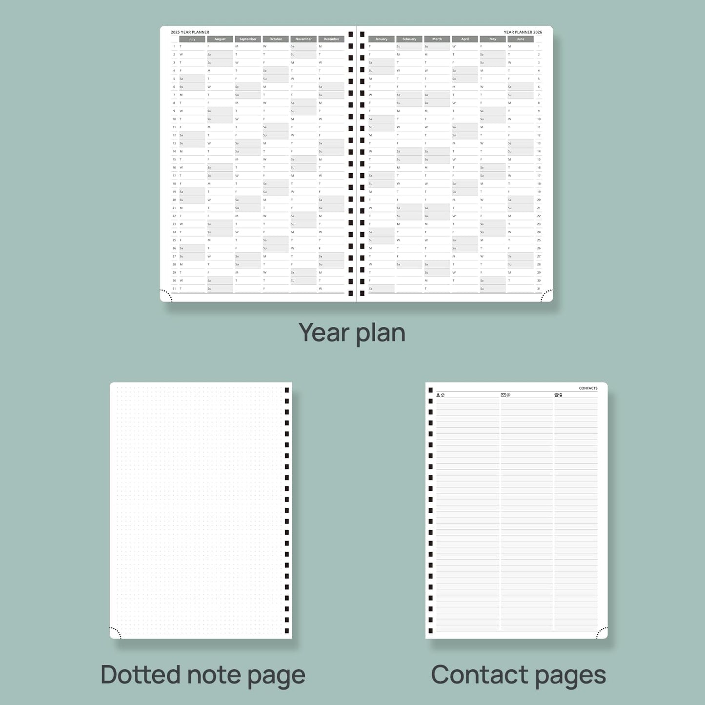 POPRUN Academic Daily Planner 2025-2026 One Page A Day - [A4 Large Size 8.25" x 12" - Spiral Hard Cover], Appointment Book (July 2025 - June 2026) with Monthly Calendar - Midnight Green