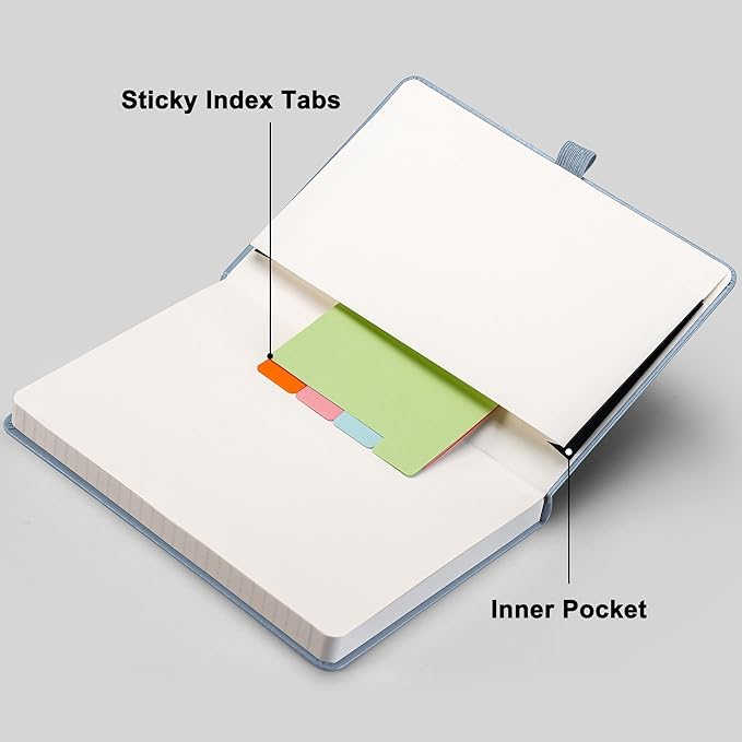 RETTACY Lined Journal Notebook, 192 Numbered Pages, A5 Medium Size (5.7'' x 8.3''), for Men & Women, Journaling, Writing, Work & Office, Leather Hardcover, 100 GSM Thick Paper (Light Blue)