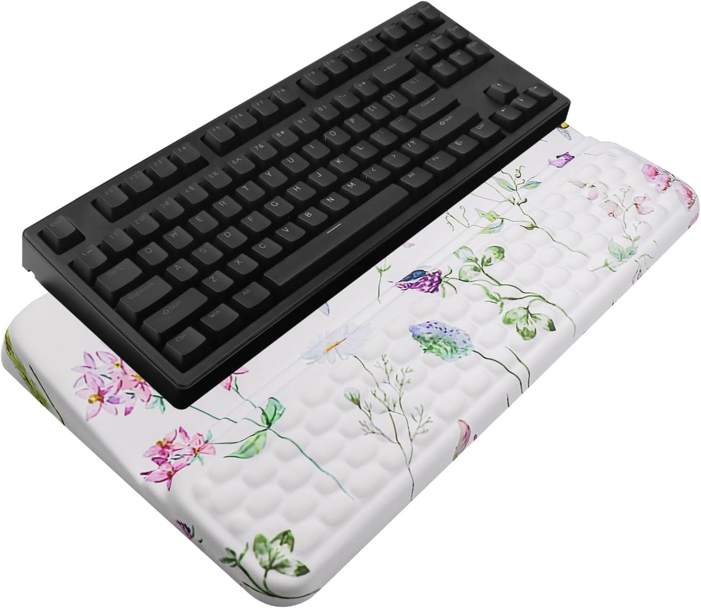Computer Keyboard Stand with Wrist Rest, Ergonomic Tilted Keyboard Holder - Keyboard Riser with Wrist Pad - Keyboard Tray Support for Office Home - Scattered Flowers