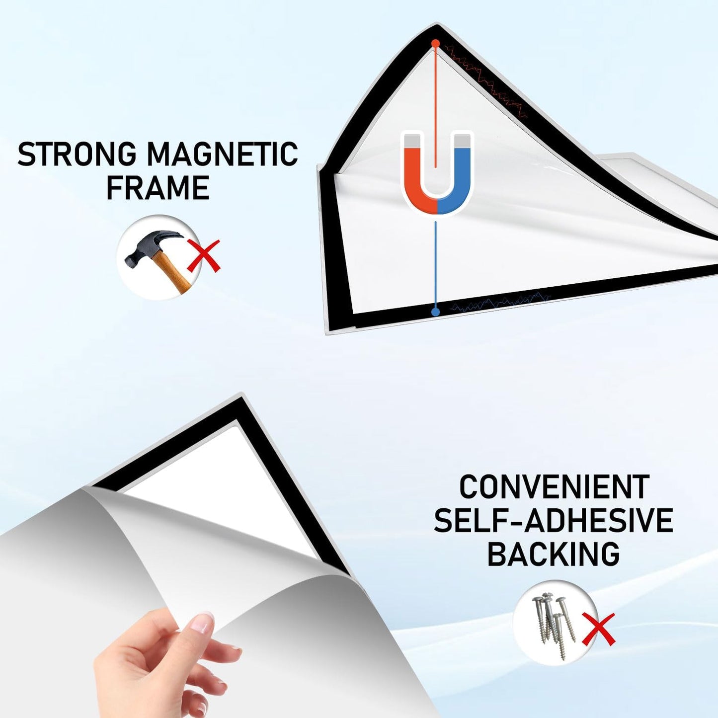 Magnetic Sign Holder - 8.5×11" Wall Mounted Self-Adhesive Magnetic Paper Holder, Transparent Wall Display Picture Frame with Silver Edge, Suitable for Office, Store, Mall, Home (8.5"x11" 12pack)