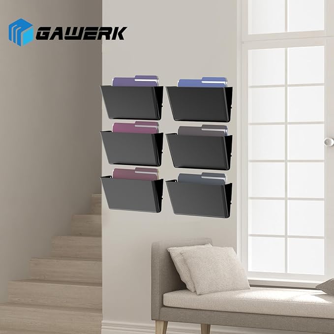 Clear Acrylic Single Pocket, Plastic Hanging Wall Mount File Holder for Office Home (Black, pack6)