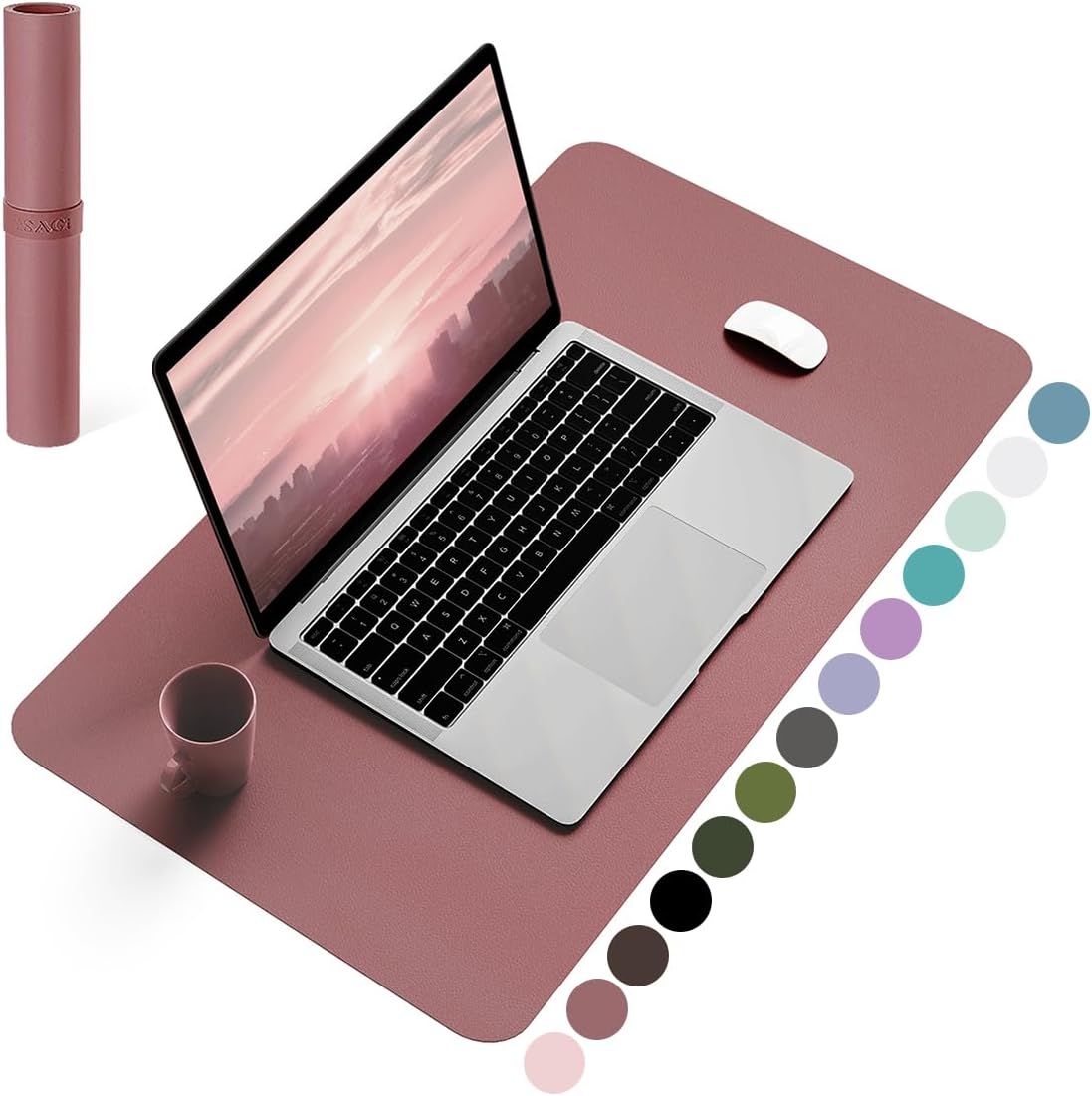 YSAGi Non-Slip Leather Desk Pad, Waterproof Laptop Computer Desk Keyboard Mat, Table Protector Blotter Mat, Large Mouse Pad for Office/Work/Home/Decor(Dark Pink, 23.6" x 13.7")