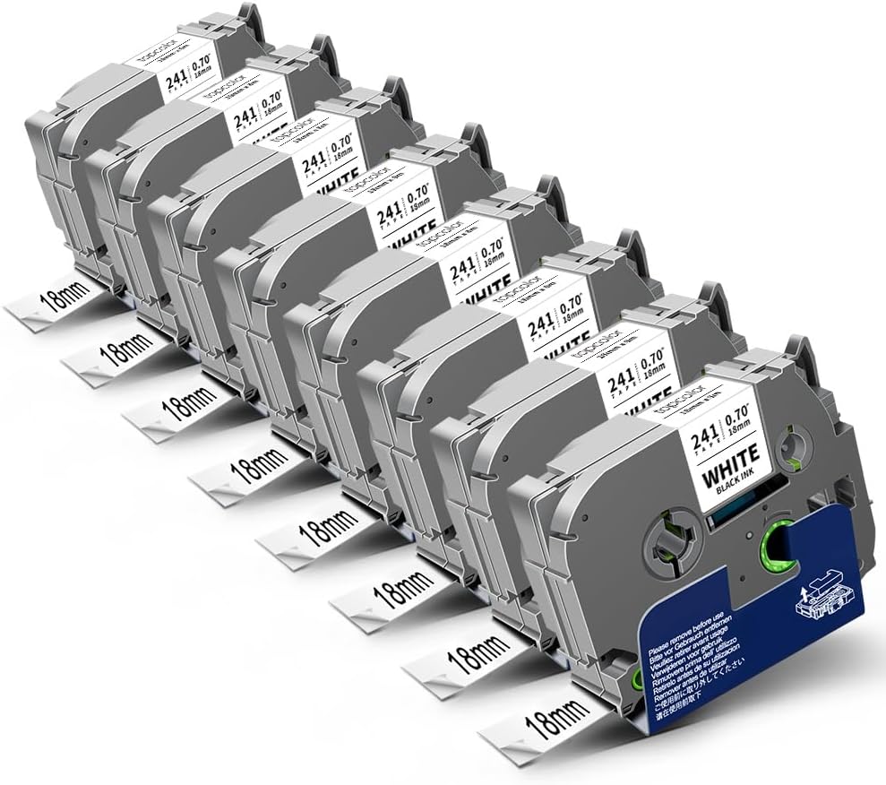 8-Pack 18mm 0.7" Laminated White Tape Compatible for Brother Tze-241 Tze241 Tz-241 Tz241 3/4" P Touch Tze Tz 18mm Label Tape for PTD410 PTD400 PTD610BT PTD600 PTD460 PT-2730 Label Maker