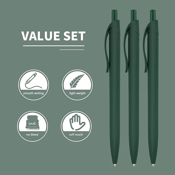 deegtran Pens Bulk, 50 Pack No Bleed Green Click Pens, Wholesale Retractable Ballpoint Pens, Pens Medium Point, Smooth Ink Pens, 1.0MM Green Ink