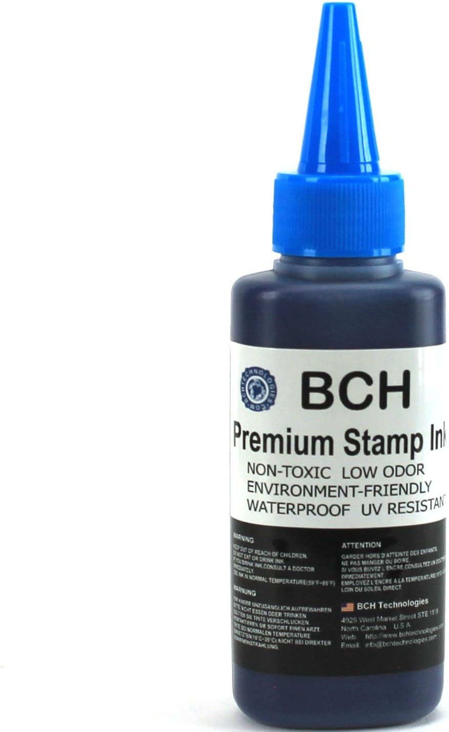 2X Black+ 1X Blue Stamp Ink Refill by BCH - Premium Grade -2.5 oz (75 ml) Ink Per Bottle (7.5 oz / 225 ml Total)