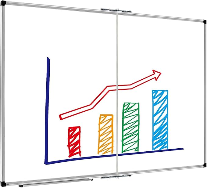 XBoard Magnetic Dry Erase Board 48 x 36 Inch, 4' x 3' Foldable White Board for Wall with Marker Tray, Silver Aluminum Frame Folding Message Presentation Board