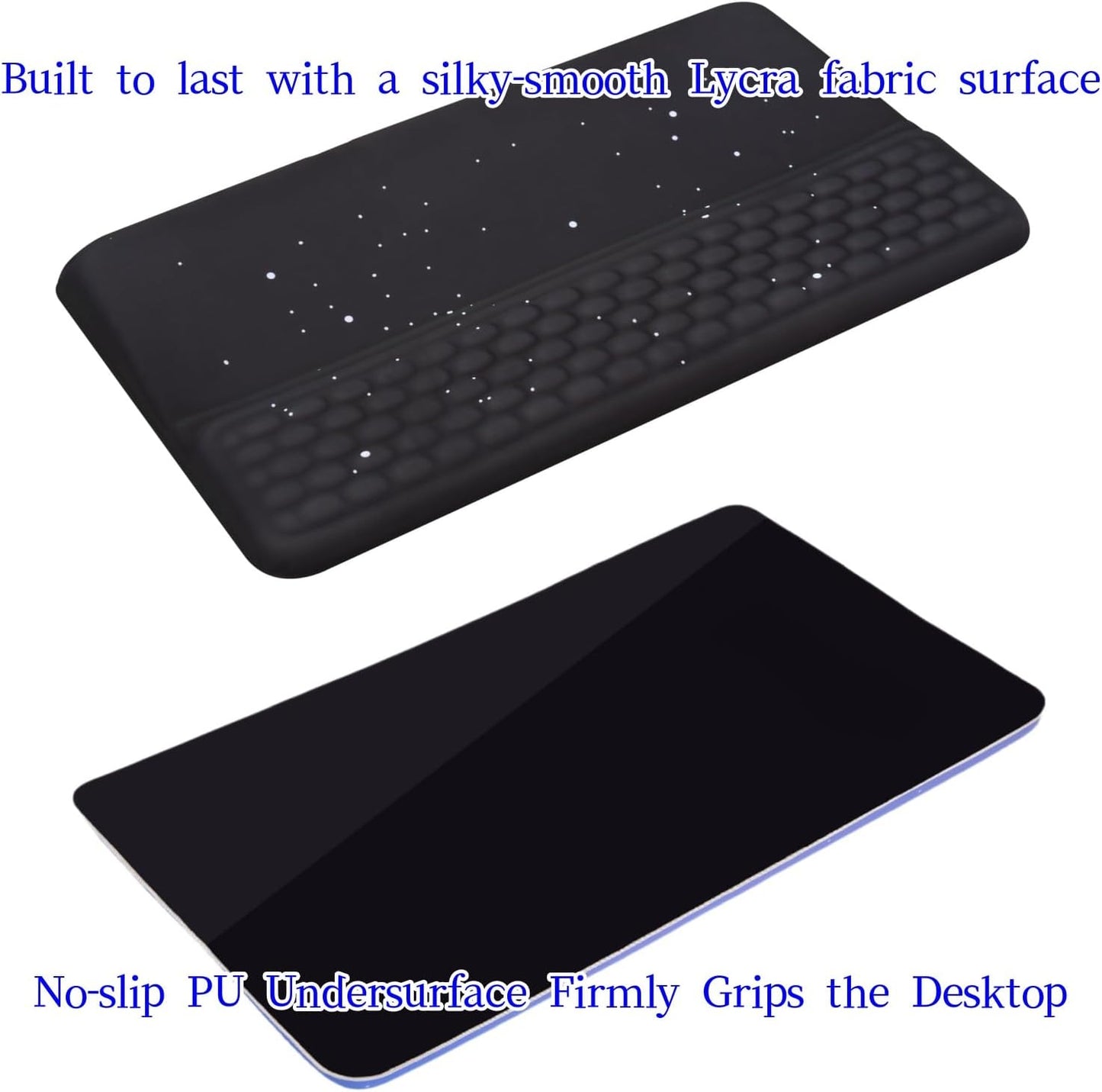 Ergonomic one-Piece Computer Keyboard Stand with Wrist Rest for Desktop Offers Two Support Angles. Silky Lycra Surface and Memory Foam Comfortable Hand Support (Black Star)
