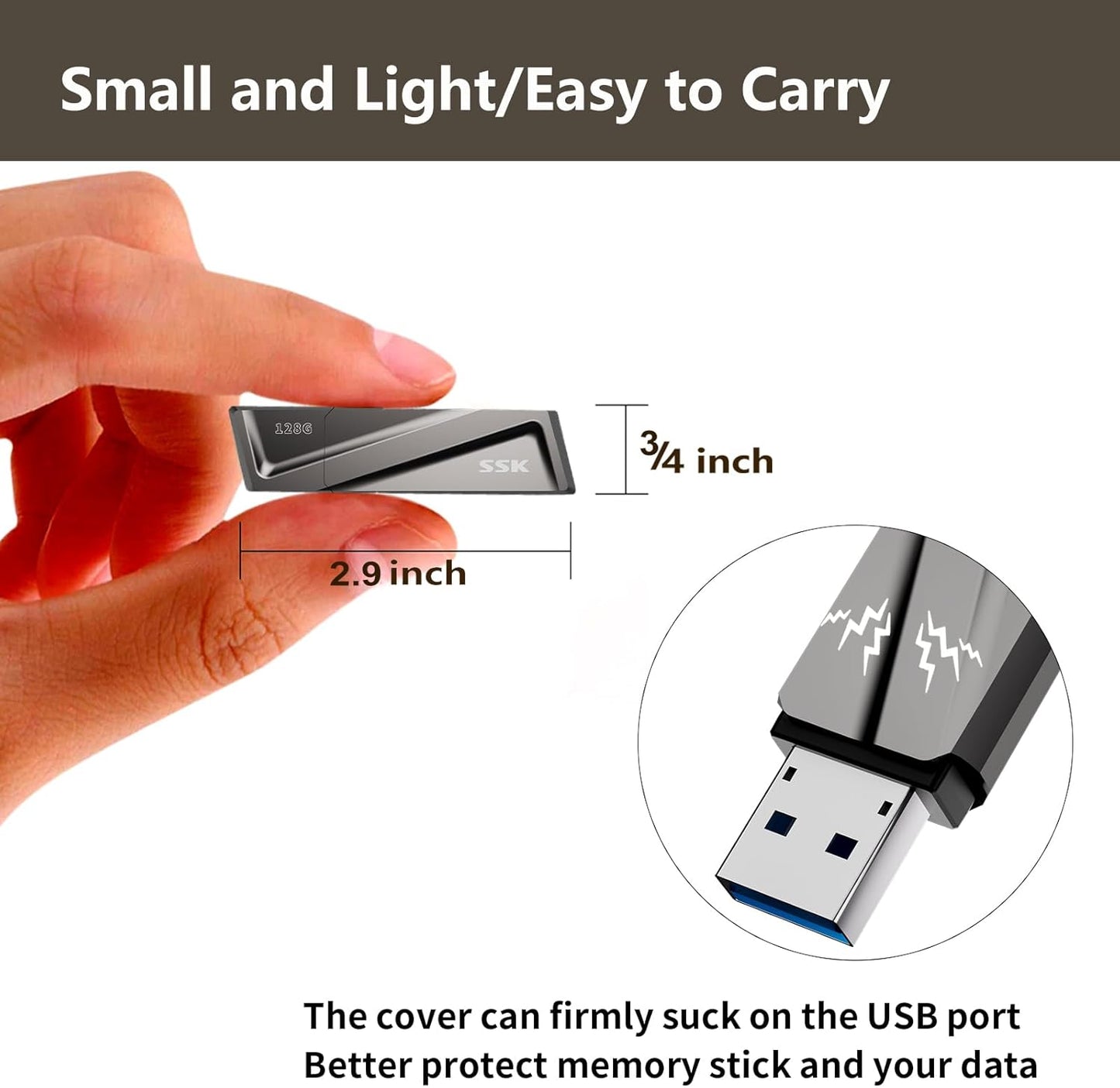 SSK 128GB USB Flash Drive 550MB/s USB 3.2 Gen2 USB Thumb Drive Fast Transfer Speed Externel Solid State Drive +USB C Adapter USB C Memory Stick for Type C Smartphone,MacBook/Pro/Air Laptop and More