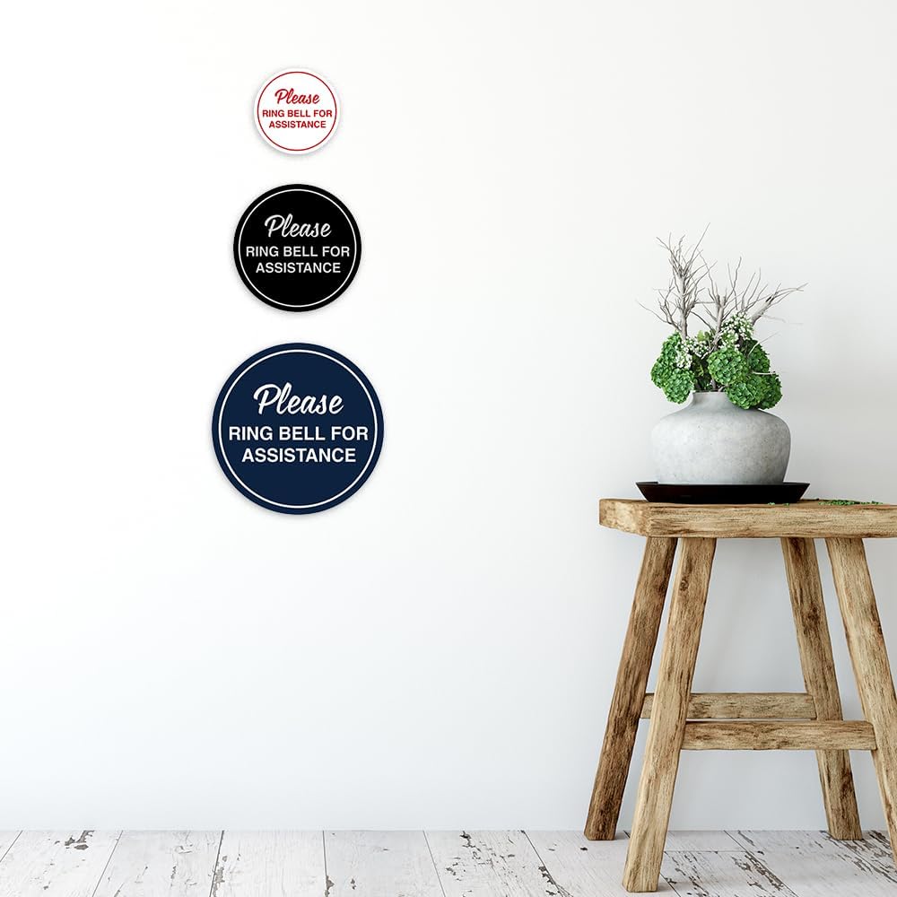 Signs ByLITA Circle Please Ring Bell For Assistance Wall or Door Sign | Easy Installation | Front Desk Reception Sign (Lt Gray) - Medium (1 Pack)