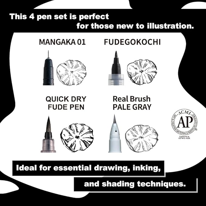 Kuretake ZIG Inktober Special Set, ZIG ILLUSTRATION BASIC SET NO.4 for Manga Drawing, Lettering and Calligraphy, Professional Artist Quality, Made in Japan