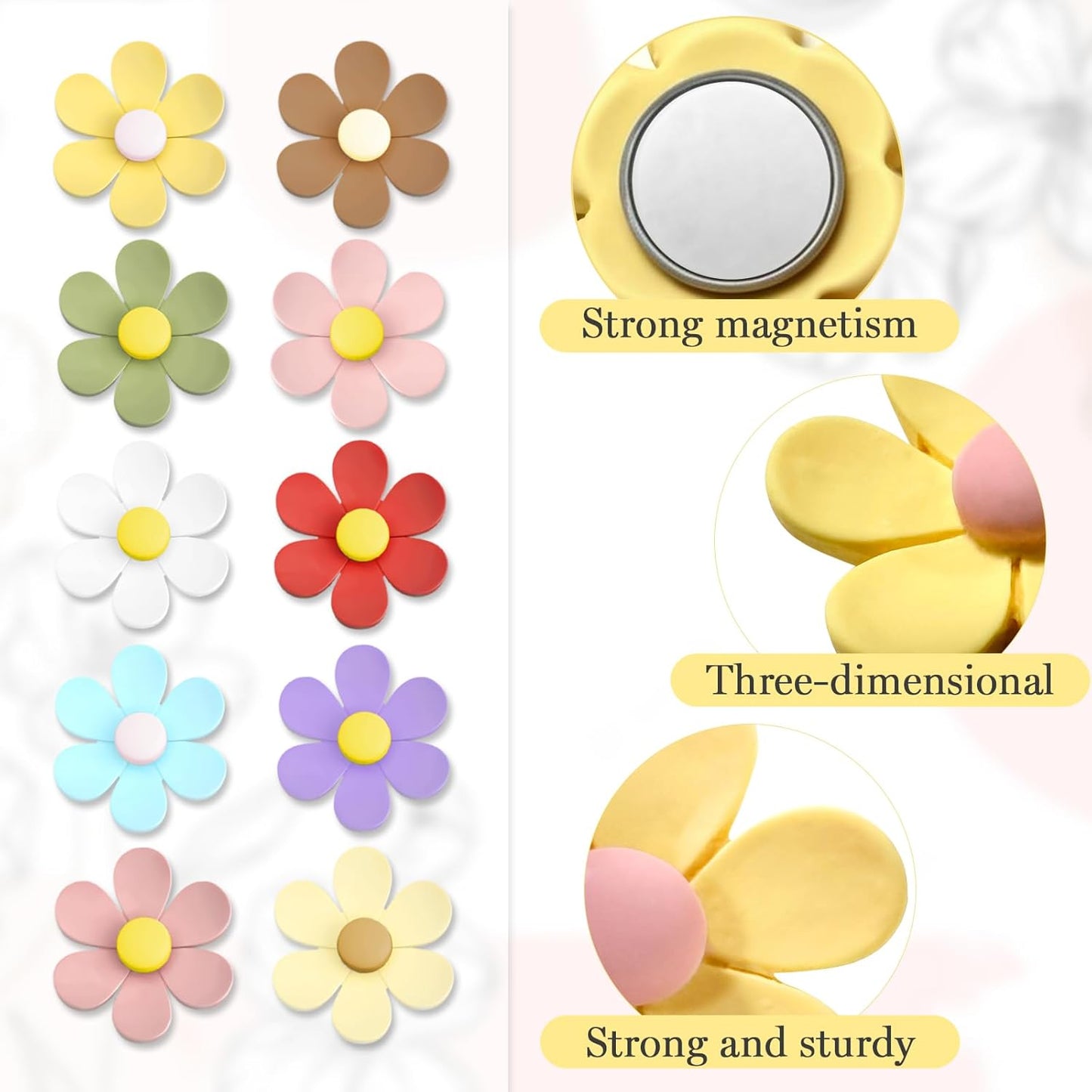 Qualsen Flower Magnets for Whiteboard & Fridge – 12 Pcs Cute 3D Decorative Refrigerator Magnets for Locker, Kitchen, Office, Classroom