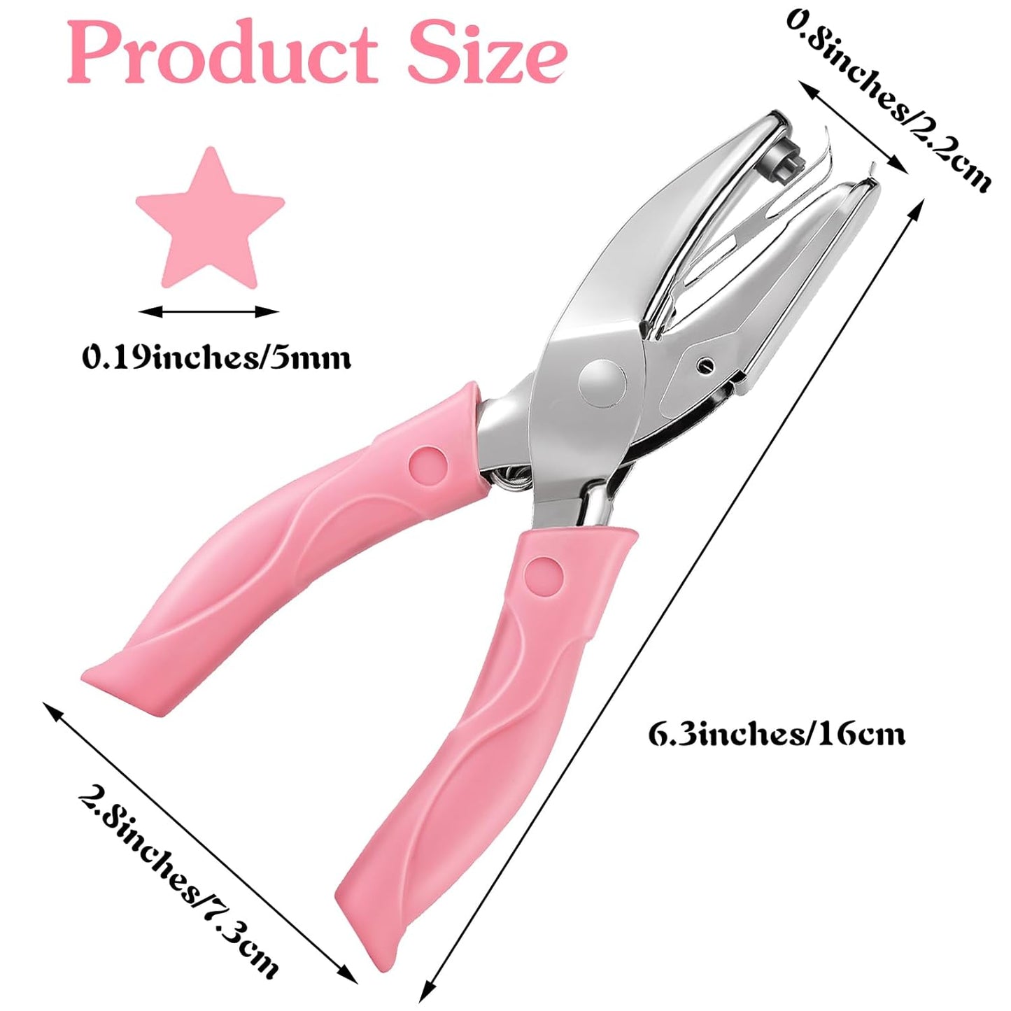 Xindojuz 1 PCS Small Star Hole Punch, 0.2 Inch Metal Single Hole Puncher Handheld Paper Heart Star-Hole Punch with Soft-Handled for Clothing Ticket DIY Craft Tags Scrapbook Tool (Pink)