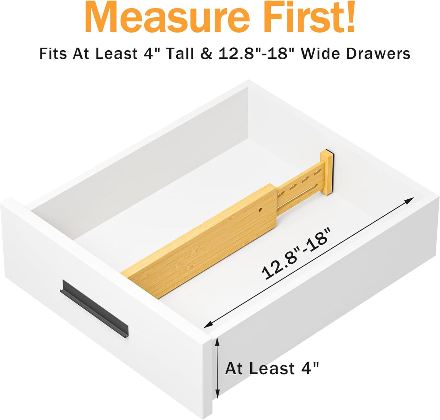 Bamboo Drawer Dividers 4" High, 12.8-18" Adjustable Drawer Organizers for Clothes,Expandable Dresser Separators in Bedroom/Kitchen/Bathroom/Office Organization and Storage,2 Pack