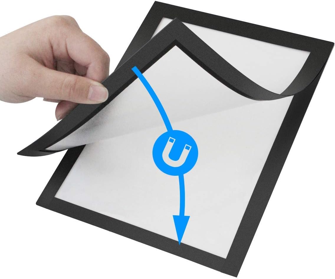 Document Sign Holder Pockets with Magnetic Back, Plastic Poster Picture Notice Display Frame for Fridge/Whiteboard/Chalkboard/Cabinet, 8.5 x 11.6 Inches, Black, 30 Pcs