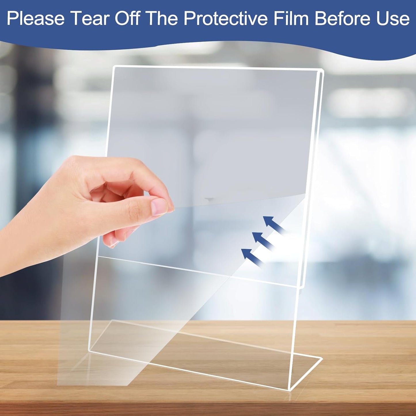 Slanted Back Acrylic Sign Stands 8 x 10, Clear Tabletop Display, Plastic Paper Sign Holder for Office, Home, Restaurant (6 Pack)