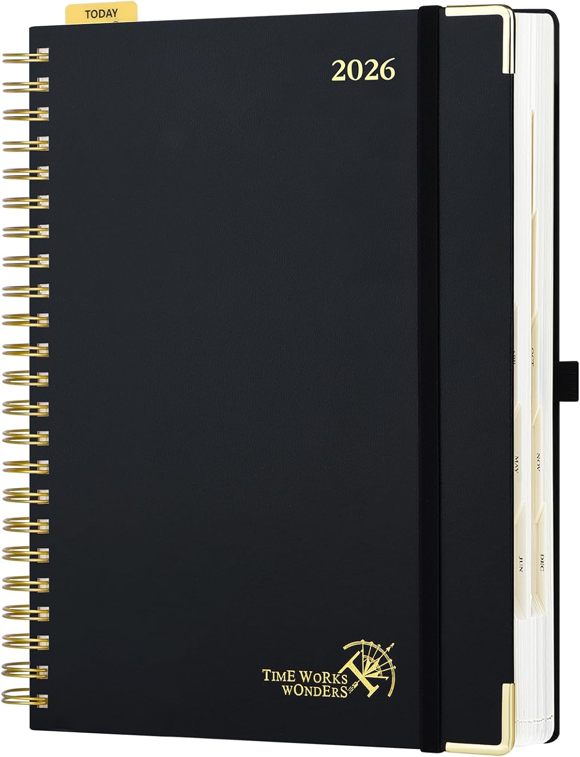 POPRUN 2026 Daily Planner One Page A Day - [A4 Large Size 8.25" x 12" -Spiral Hard Cover], Agenda 2026 Hourly Appointment Book with Monthly Calendar, Pen Holder, Ivory Paper -Black