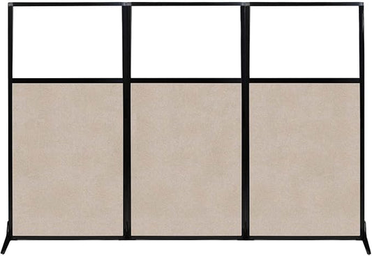Versare Office Workstation Screen | Portable Wall Divider | Modern Cubicle | Freestanding Privacy Screen | Flexible Work Space | 3 Panels | 99" Wide x 70" Tall Beige SoundSorb Panels with Window