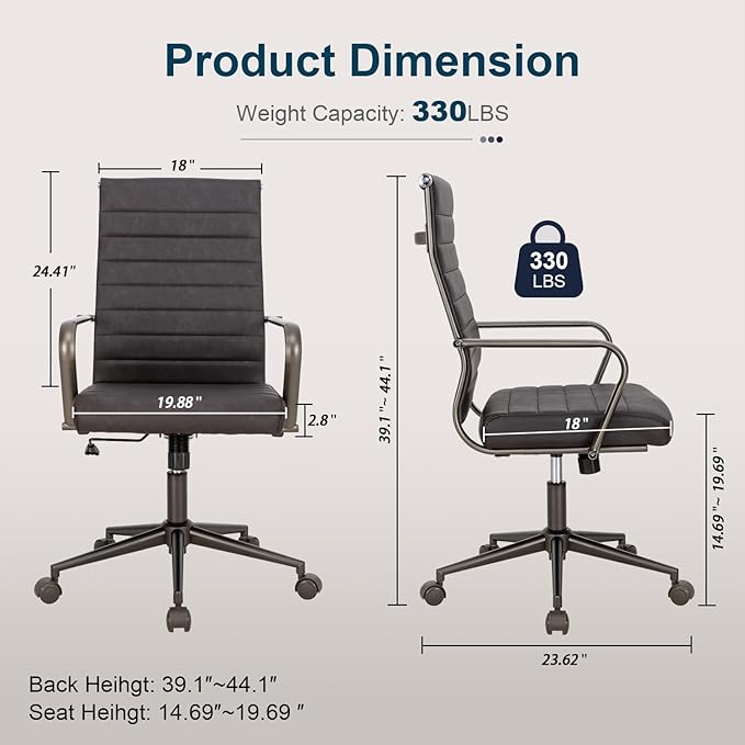 Okeysen Office Desk Chair Conference Room Chairs Modern Ergonomic Executive Swivel Chair Adjustable Height PU Leather Home Desk Chair with Armrests Comfy Computer Task Chairs with Wheels (Retro Black)