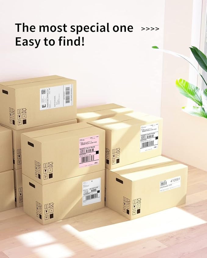 Thermal Shipping Labels 4x6-250 Labels Fan-Fold, Mailing Postage Paper for Thermal Printers, Strong Adhesive, Jam-Free, Compatible with JADENS, Rollo, Munbyn, for Office & Home, Pink