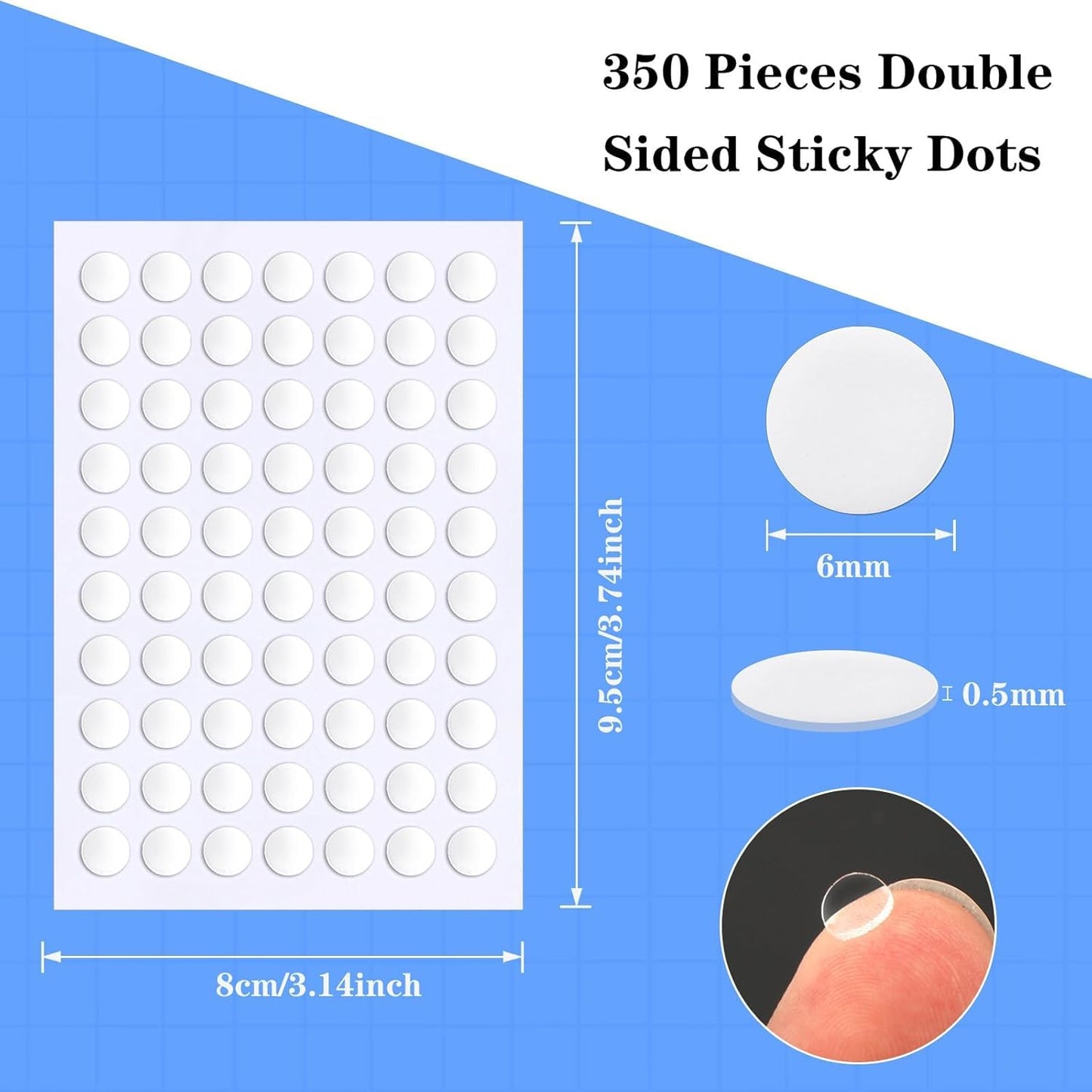 JUNEBRUSHS 350 Pieces Double Sided Sticky Dots, Sticky Tack for Wall Hanging Removable Poster Putty Clear Round Putty No Trace Adhesive Sticky Putty for Balloon Craft DIY Art Office Supplies (6 mm)