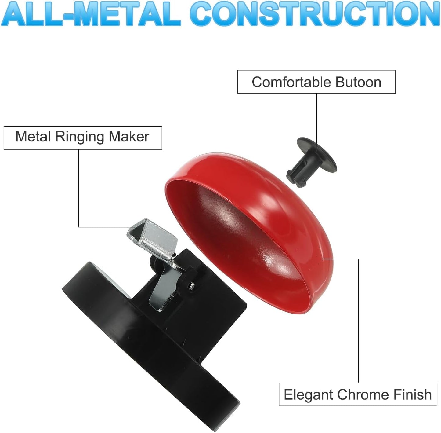 PATIKIL 6 Pcs Desk Call Bell 2.5" Dia with Metal Anti-Rust Construction Black/Red