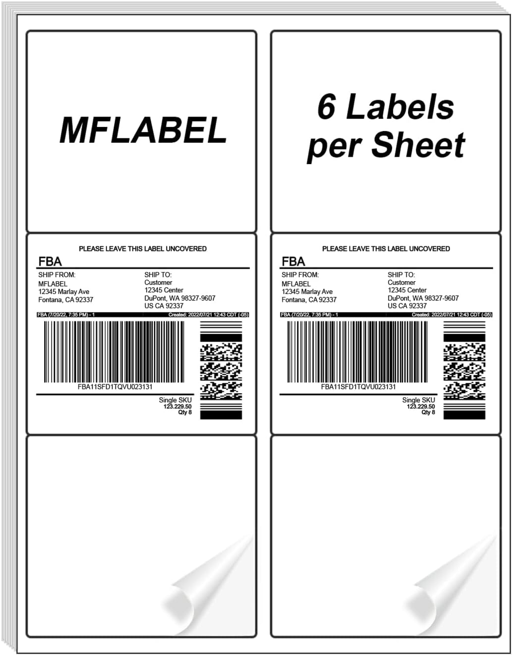 MFLABEL 3-1/3" x 4" Shipping Address Sticker, FBA Labels, 6-UP Sticker Label, White Shipping Label, Easy to Peel, Address Paper for Laser/Ink Jet Printer, 6 Per Page (15000 Labels, 2500 Sheets)