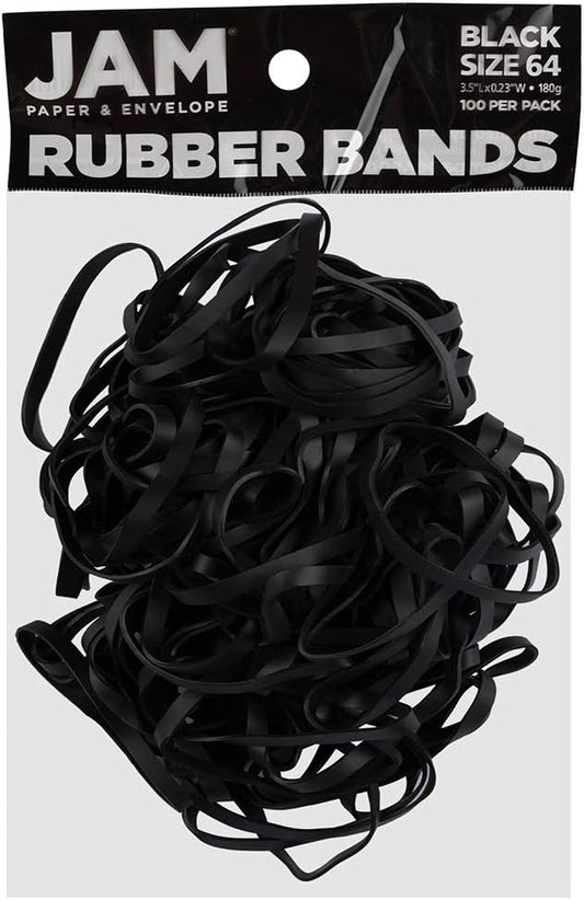 JAM PAPER Durable Rubber Bands - Size 64 - Black Multi-Purpose Rubberbands - 100/Pack