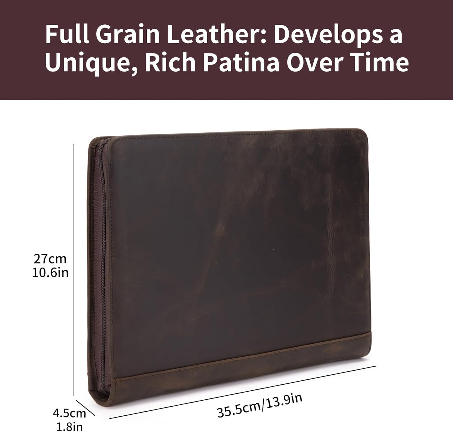 Personalized Genuine Leather Portfolio for Women and Men, Custom Engraved 8.5 x 11 Legal Padfolio, Zippered Notebook Laptop Organizer, Business Executive Folio for Work, Dark Khaki