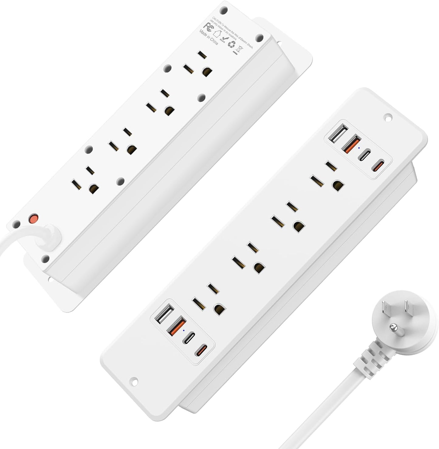 HHSOET 16 in 1 Recessed Power Strip Flat Plug, 30W Fast Charging Furniture Outlet with USB, Conference Recessed Surge Protection with 8 AC Plugs, 4 USB Ports 4 USB-C, 6ft Power Cord.(White)