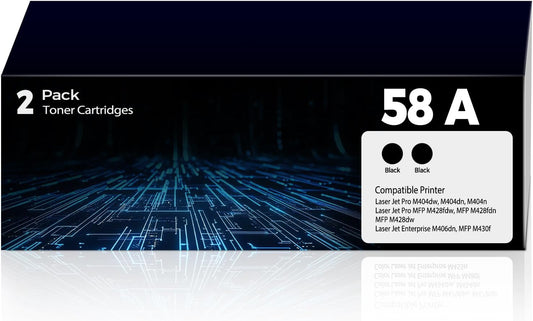 58A Toner Cartridges Black M404dn M428fdw Toner Cartridge Compatible for HP 58A 58X CF258A Toner Cartridge for Laser Jet Enterprise M404dn M404dw M404n M428dw M428fdn MFP M304 M406dn M430f (2 Pack)