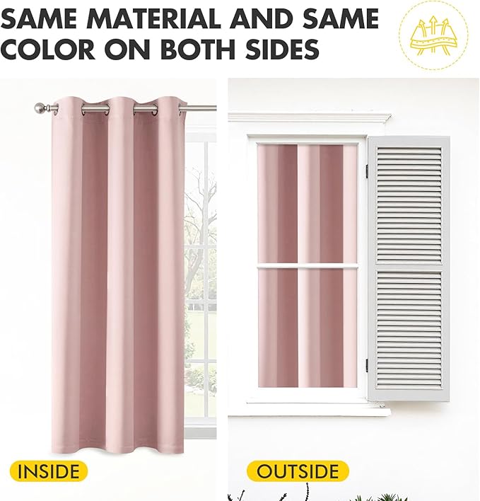 MIULEE Baby Pink Blackout Curtains - Bedroom Window Treatment Curtains Thermal Insulated Room Darkening Drapes for Living Room Kitchen Grommet Top Light Blocking Drapery, 40 x 54 Inches Long, 2 Panels
