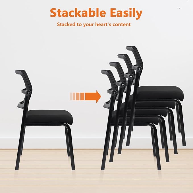 CLATINA Stacking Armless Office Waiting Room Chair with Adjustable Backrest, Stackable Mesh Guest Reception Desk Chairs with Ergonomic Lumbar Support for Conference Lobby Side School, Black, 8 Pack