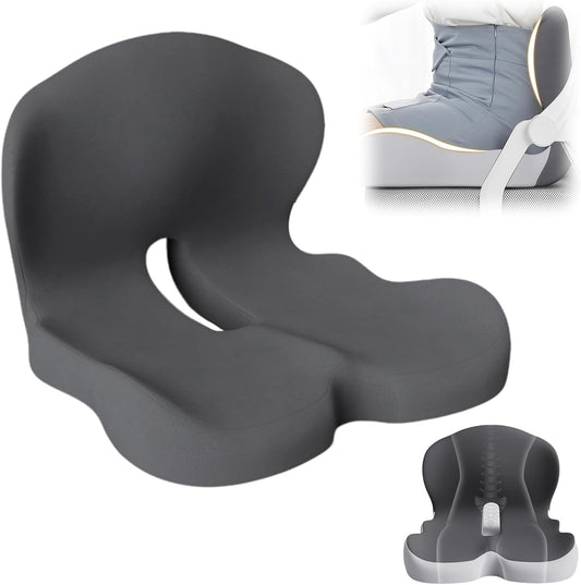 Back and Seat Cushion, 2025 New Ergonomic Non-Slip Memory Foam Seat Cushion with Back Support, L-Shaped Breathable Seat Cushions for Car, Office, Home (Dark Gray)