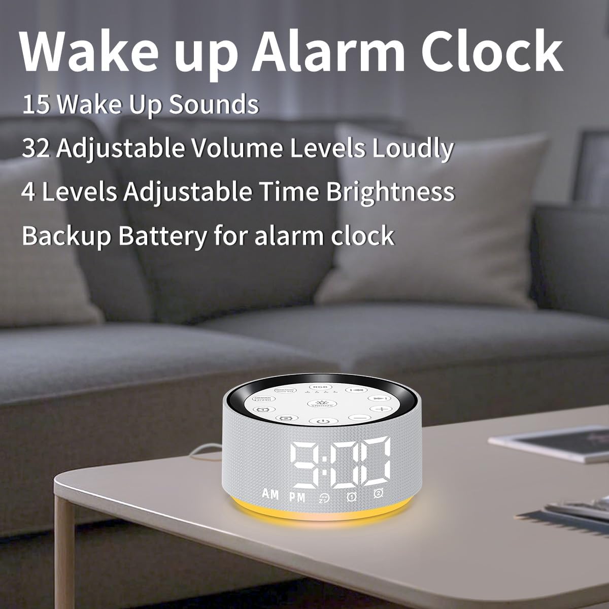 Brown Noise Machine Bedroom Alarm Clock Sound White Noise Machine Night Light with 30 Sleeping Sounds for Baby Kids Adults 2 Alarms Backup Battery 32-Level Vol 15 Wake up Sounds for Mild Heavy Sleeper