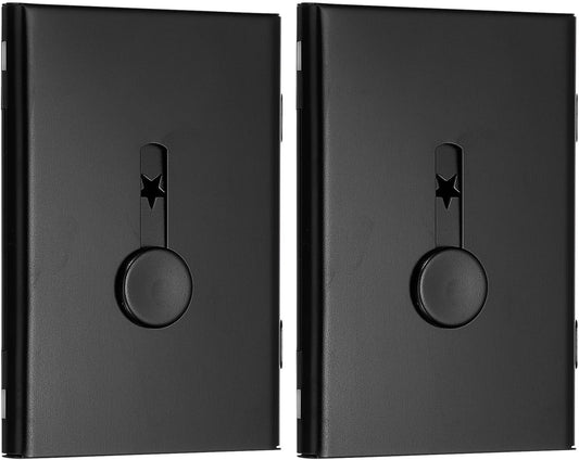 PATIKIL 2 Pcs Business Card Holder, Thumb Drive Business Card Holder Portable Business Card Holders Alloy Slide Out Card Case for Business Meeting, Black