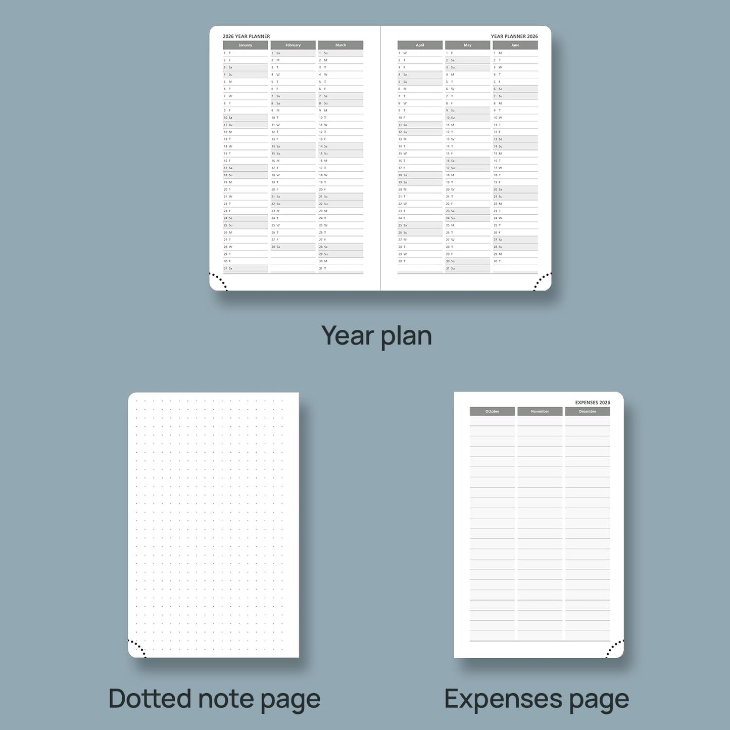 POPRUN Weekly Planner 2026 Calendar (Pocket 4'' x 6.25'') 12 Months Notebook with Horizontal Layout, Leather Hardcover, Inner Pocket, 100GSM Thick Paper, Pen Holder - Army Green