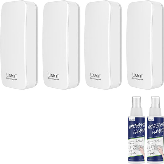 loukin 4 Pack Magnetic Dry Erase Eraser, Whiteboard Eraser, Glass Board Remover, 3.4 fl oz Whiteboard Cleaner * 2 Included, for Classroom, Home and Office Use (White)