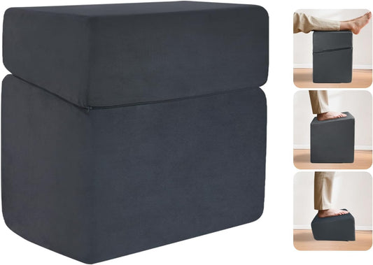 Adjustable Foot Rest for Under Desk at Work - 3-in-1 Ergonomic Foot Stool with Zipper Connection, 6.3"/11.8"/16" Height Adjustable for Office, Home & Gaming (Black)