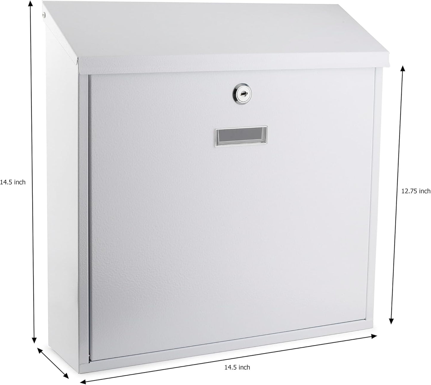 Metal Mailbox Steel office comment Suggestion ballot Box Secure Box With top special Wide Slot for envelopes Wall Mount with pre drilled holes Drop Box for Home and Office 14.3H x 14.6W x 3.75D(White)