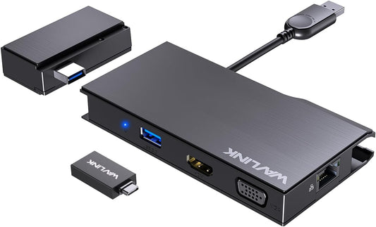 WAVLINK USB C Docking Station Dual Monitor, 2K HDMI, 1080P VGA, 5 Gbps USB 3.0, SD/TF Card Reader, 1Gbps Ethernet Port for Laptop Windows MacOS