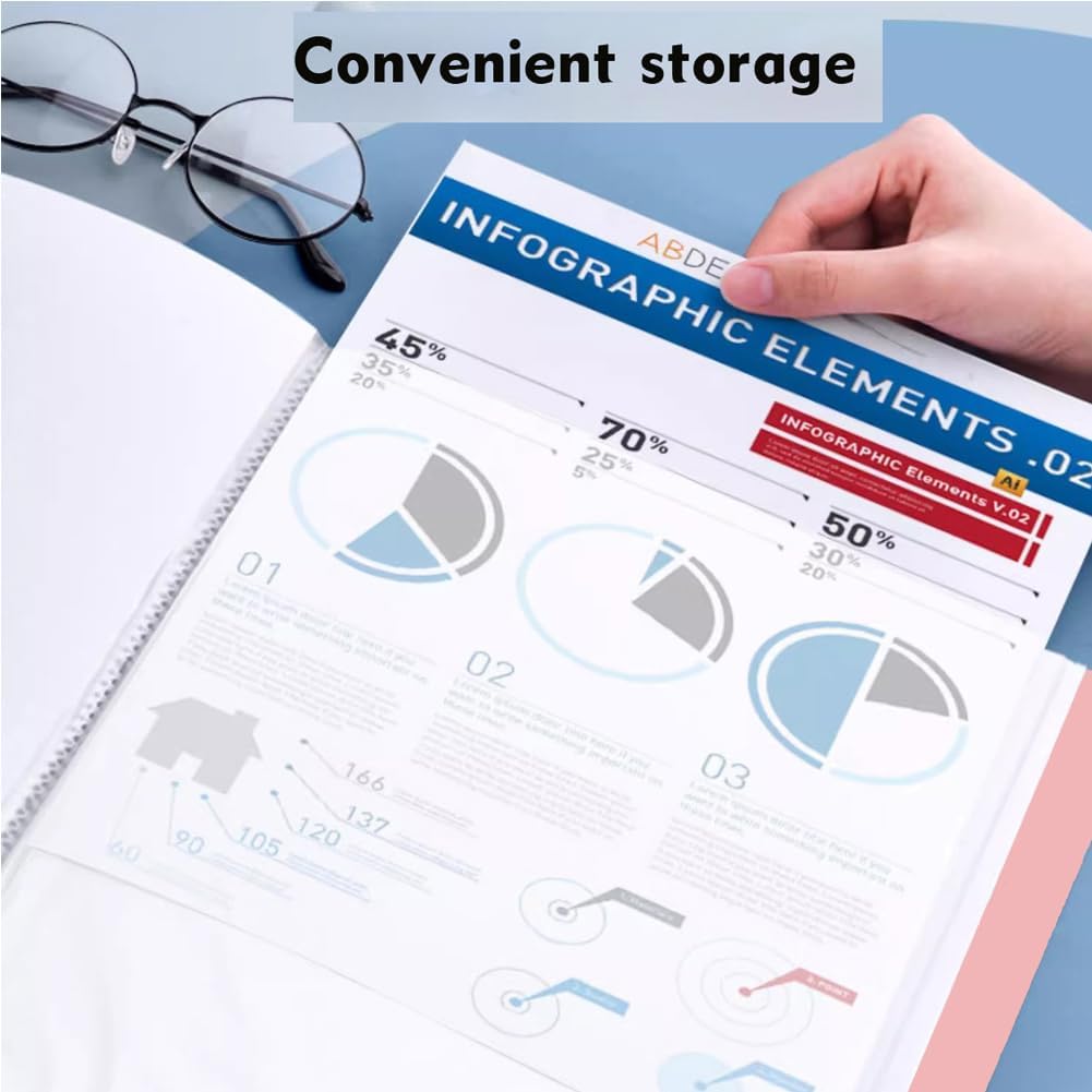 File Folder - 100 Pockets, Durable A4 Letter Size Organizer, Water-Resistant Plastic Dividers, Home/Office/School Document Holder (Blue)