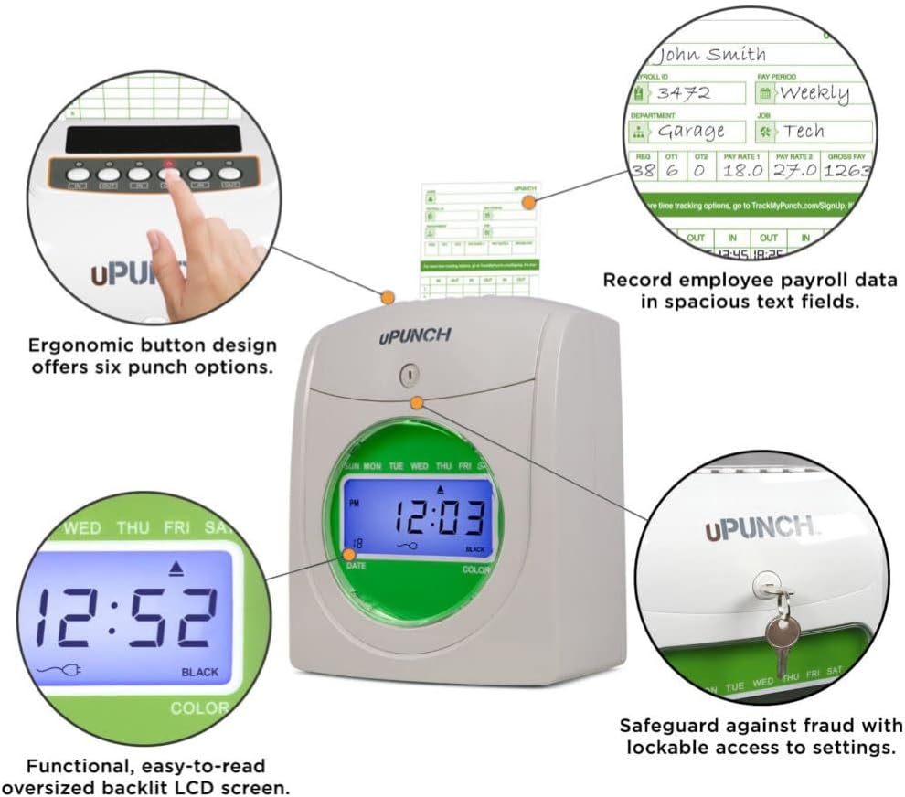 uPunch HN3540 Complete Small Business Start-Up Kit: AutoAlign Time Clock System with 400 Time Cards, 4 Ribbons, and 2 Racks