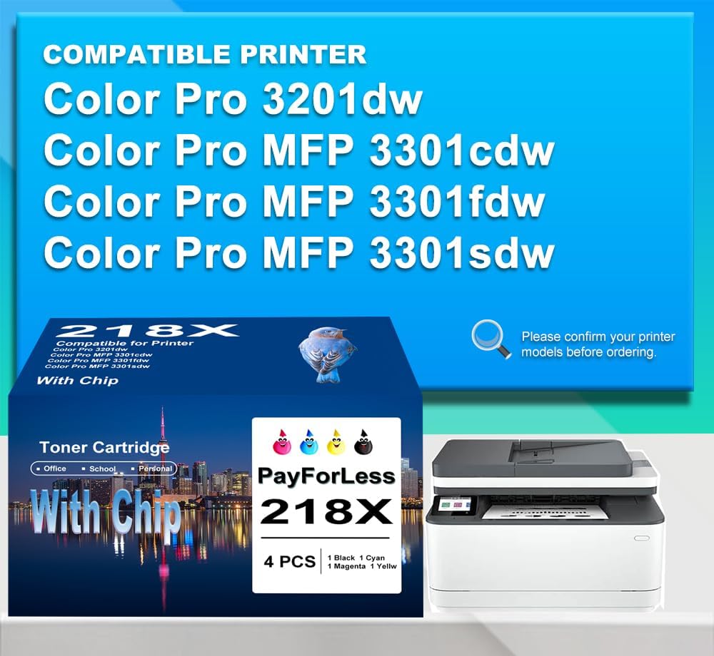 218X Toner Cartridges 4 Pack 3301fdw with Chip Compatible for HP 218X 218A High Yield Works with Color Laserjet Pro 3201dw MFP 3301 Series 3301fdw 3301sdw 3301cdw W2180X W2180A Printer