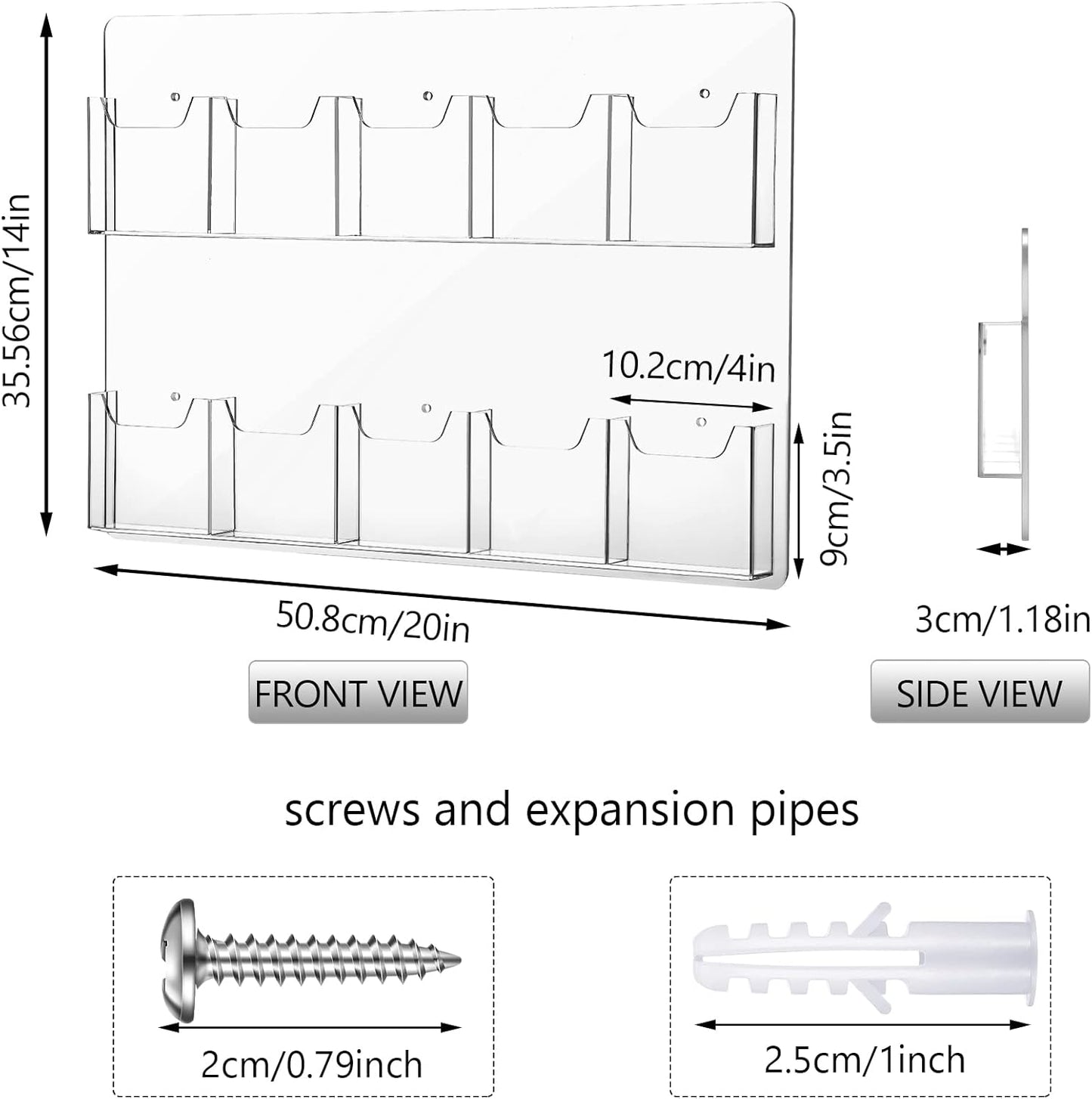 Eersida 2 Pack Acrylic Brochure Pamphlet Holder Wall Mount Clear Brochure Display Holder Plastic Trifold Flyer Rack Literature Storage Rack for Offices Waiting Room (10 Pockets, 15 x 21 Inch)
