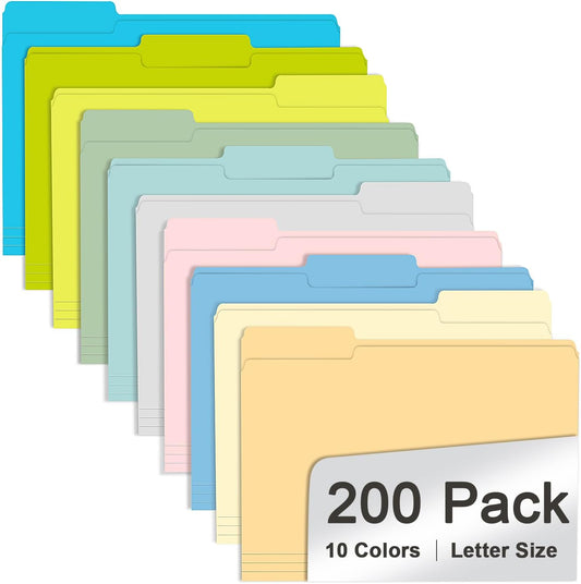 File Folder, RAZCC 200 Pack Colored File Folders, 1/3 Cut Tab File Folder Letter Size, Filing Folders with Tabs for Office School Business Use, Assorted 10 Colors