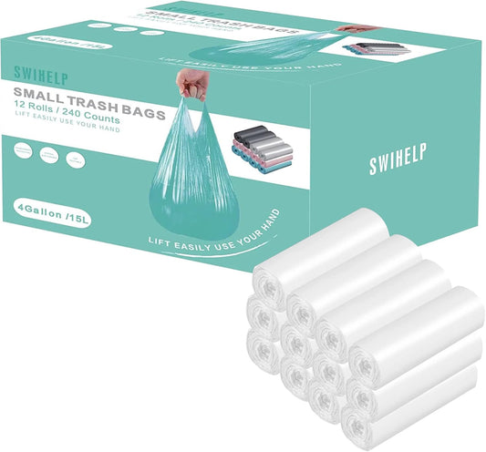 Small Trash Bags 240 Count Garbage Bags SWIHELP Waste Basket Liners for Bathroom, Kitchen,Bedroom, Office Pet Car 15 Liter Trash Can 4 Gallon…